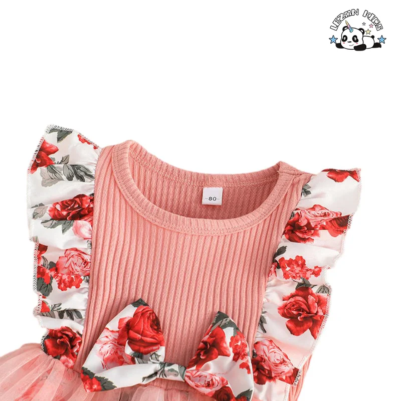 LEZONKIDS - Vestidos de tule florais personalizáveis para meninas com cintura de laço doce para o verão